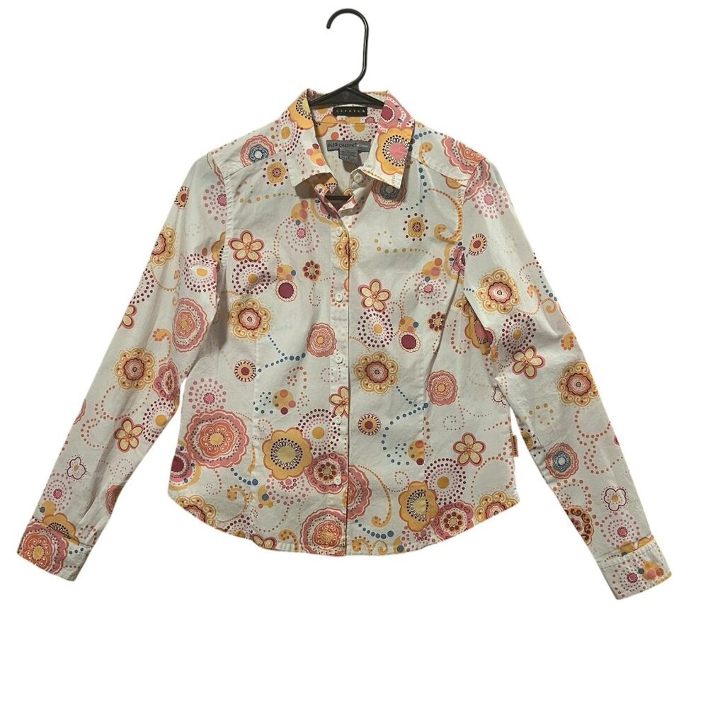 Oleg Cassini Weekend Women Button Down Shirt Paisley Cotton Size Small Stretch - Picture 1 of 8